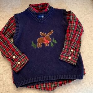 Moose Vest & Plaid Red Shirt